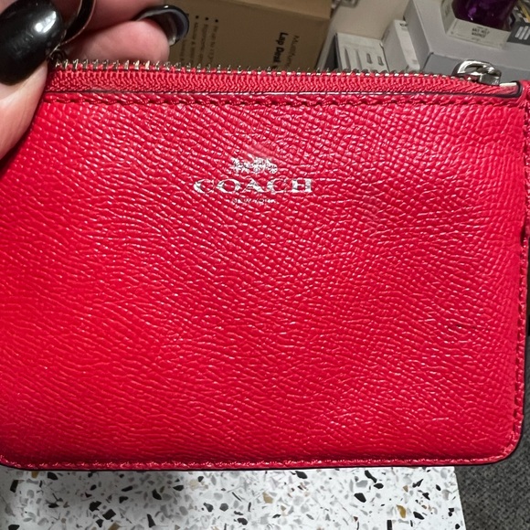 Coach Red Pebble Grain Leather Zipper Coin Pouch - Picture 1 of 7